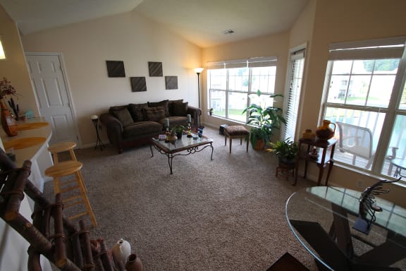 This is a photo of the living room in the 1 bedroom Clipper floor plan at Nantucket Apartments in Loveland, OH.