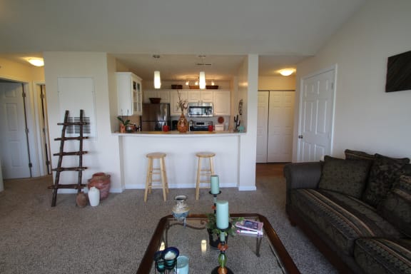 This is a photo of the living room in the 1 bedroom Clipper floor plan at Nantucket Apartments in Loveland, OH.
