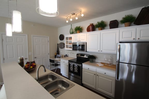 This is a photo of the kitchen in the 2 bedroom Islander floor plan at Nantucket in Cincinnati Ohio