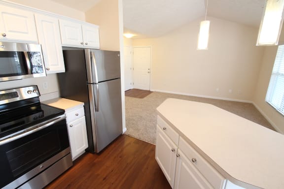 This is a photo of the kitchen area in the 1 bedroom Patriot floor plan at Nantucket Apartments in Loveland, OH.