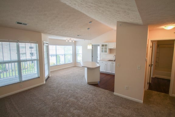 This is a photo of the living room in the 1 bedroom Patriot floor plan at Nantucket Apartments in Loveland, OH.
