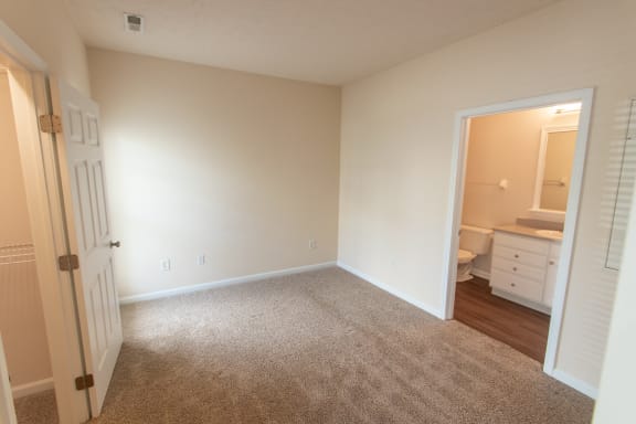 This is a photo of the bedroom in the 563 square foot, 1 bedroom, 1 bath Catamaran floor plan at Nantucket Apartments in Loveland, OH.