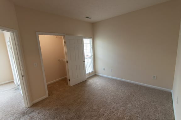 This is a photo of the bedroom in the 563 square foot, 1 bedroom, 1 bath Catamaran floor plan at Nantucket Apartments in Loveland, OH.