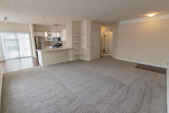 This is a photo of the living room in the 1255 square foot, 2 bedroom, 2 bath LIghthouse floor plan at Nantucket Apartments in Loveland, OH.