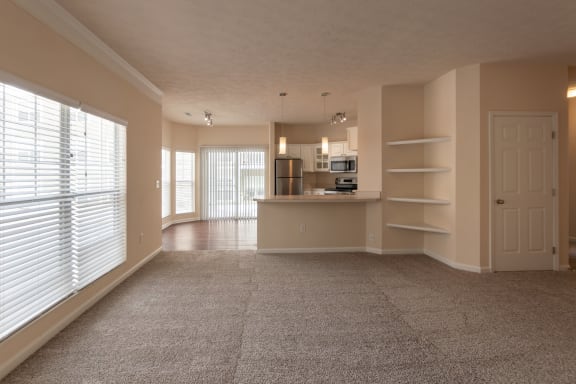 This is a photo of the living room in the 1255 square foot, 2 bedroom, 2 bath LIghthouse floor plan at Nantucket Apartments in Loveland, OH.