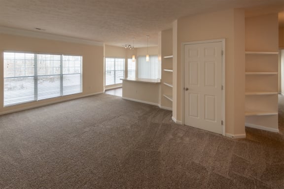 This is a photo of the living room in the 1255 square foot, 2 bedroom, 2 bath LIghthouse floor plan at Nantucket Apartments in Loveland, OH.