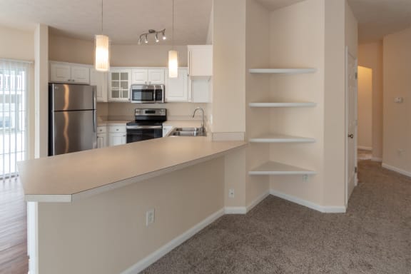 This is a photo of the kitchen in the 1255 square foot, 2 bedroom, 2 bath LIghthouse floor plan at Nantucket Apartments in Loveland, OH.