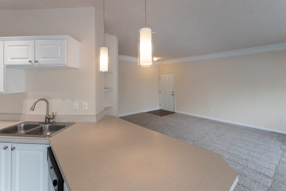 This is a photo of the living room in the 1255 square foot, 2 bedroom, 2 bath LIghthouse floor plan at Nantucket Apartments in Loveland, OH.