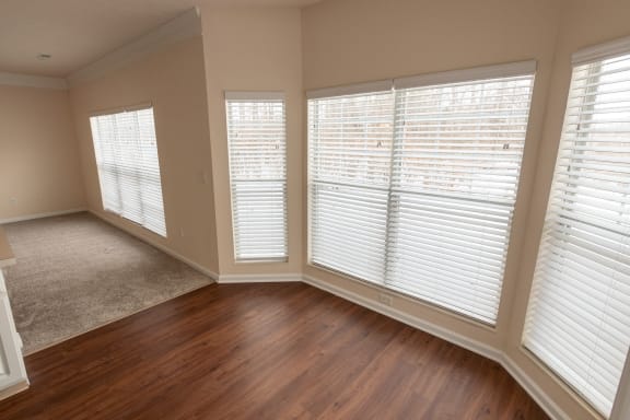 This is a photo of the dining room in the 1255 square foot, 2 bedroom, 2 bath LIghthouse floor plan at Nantucket Apartments in Loveland, OH.