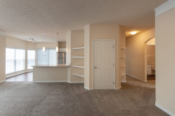 This is a photo of the living room in the 1255 square foot, 2 bedroom, 2 bath LIghthouse floor plan at Nantucket Apartments in Loveland, OH.