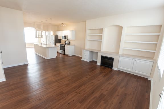 This is a photo of the living room in the 1498 square foot, 2 bedroom, 2 and 1/2 bath Schooner floor plan at Nantucket Apartments in Loveland, OH.