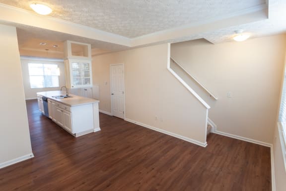 This is a photo of the dining room in the 1389 square foot, 2 bedroom, 2 and a 1/2 bath Yachtsman floor plan at Nantucket Apartments in Loveland, OH.