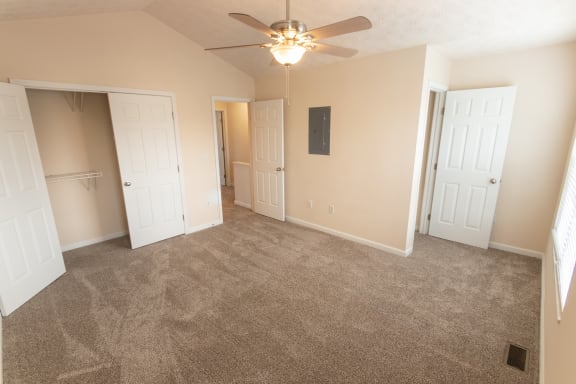 This is a photo of the second bedroom in the 1389 square foot, 2 bedroom, 2 and a 1/2 bath Yachtsman floor plan at Nantucket Apartments in Loveland, OH.