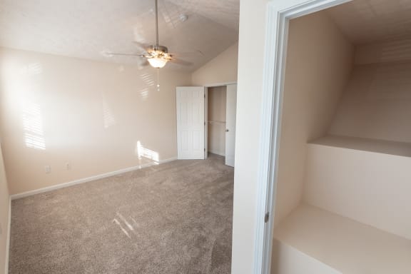 This is a photo of the second bedroom in the 1389 square foot, 2 bedroom, 2 and a 1/2 bath Yachtsman floor plan at Nantucket Apartments in Loveland, OH.