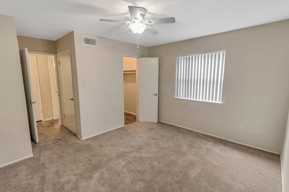 This is a photo of the bedroom in the 650 square foot 1 bedroom, 1 bath apartment at Preston Park Apartments in Dallas, TX