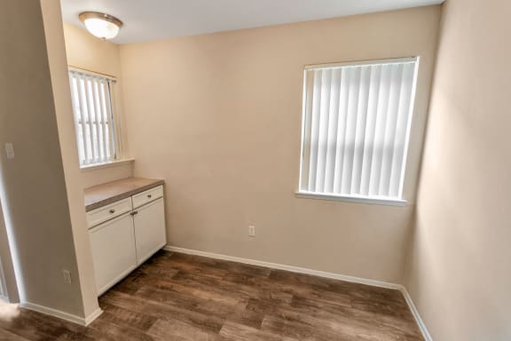 This is a photo of the dining room in the 650 square foot 1 bedroom, 1 bath apartment at Preston Park Apartments in Dallas, TX