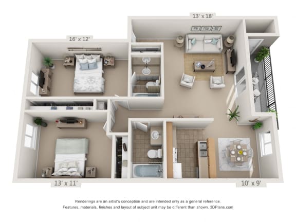 Floor Plan  2 bed 2 bath at Princeton Court, Texas