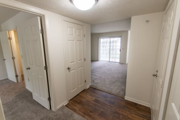 This is photo of the entryway in the 852 square foot, 1 bedroom Fairlawn floor plan at Trails of Saddlebrook Apartments in Florence, KY.