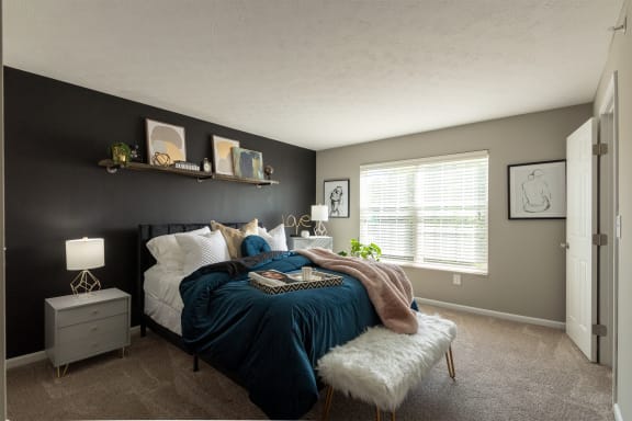 This is a photo of the primary bedroom in the 1226 square foot 3 bedroom, 2 bath Hambletonian at Trails of Saddlebrook Apartments in Florence, KY.