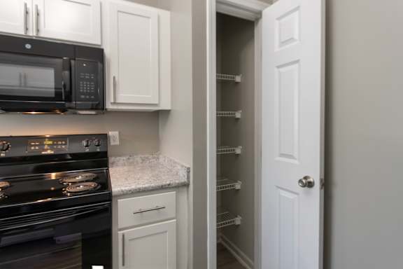 This is photo of the pantry in the 852 square foot, 1 bedroom, 1 bath Fairlawn floor plan at Trails of Saddlebrook Apartments in Florence, KY.