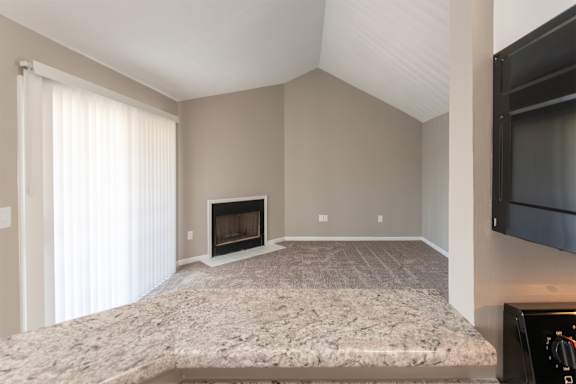 This is photo of the living room in the 852 square foot, 1 bedroom, 1 bath Fairlawn floor plan at Trails of Saddlebrook Apartments in Florence, KY.