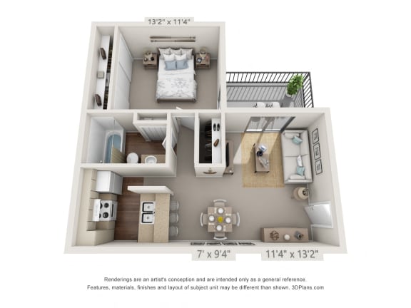 Floor Plan  1 bed 1 bath floor plan B at The Biltmore, Dallas, 75231