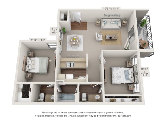 Floor Plan  2 bed 1 bath floorplan at The Biltmore, Texas, 75231