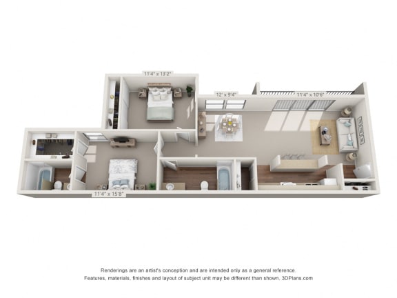 Floor Plan  2 bed 2 bath floorplan A at The Biltmore, Texas, 75231