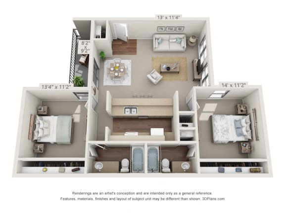 Floor Plan  2 bed 2 bath floorplan at The Biltmore, Dallas, Texas