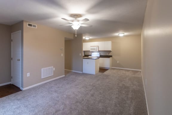 This is a photo of the living room in the 890 square foot 2 bedroom, 1 bath Liberty (lower) at Washington Place Apartments in Miamisburg, Ohio in Washington Township.