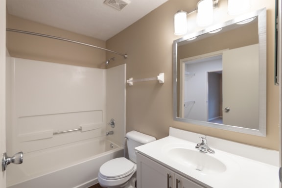 This is a photo of the bathroom in the 580 square foot 1 bedroom, 1 bath Independence at Washington Place Apartments in Miamisburg, Ohio in Washington Township.
