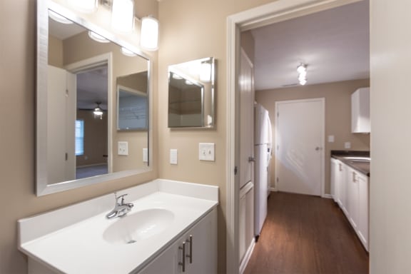 This is a photo of the bathroom in the 580 square foot 1 bedroom, 1 bath Independence at Washington Place Apartments in Miamisburg, Ohio in Washington Township.