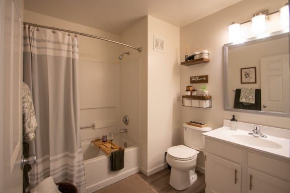 This is a photo of the bathroom of the 1100 square foot 2 bedroom Kettering floor plan at Washington Park Apartments in Centerville, OH.