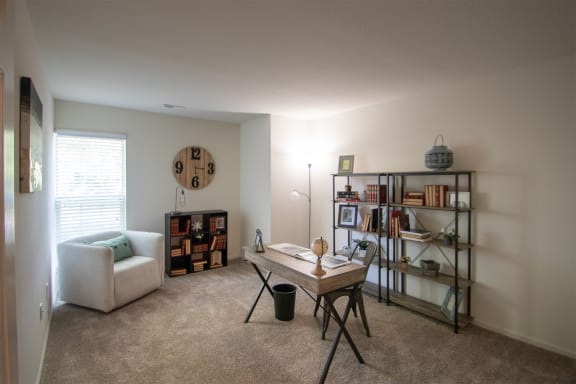 This is a photo of the second bedroom of the 1100 square foot 2 bedroom Kettering floor plan at Washington Park Apartments in Centerville, OH.