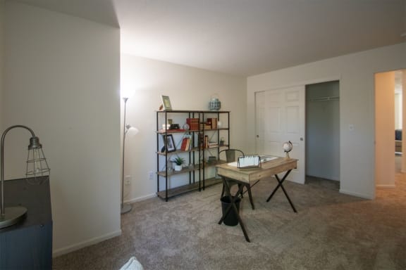 This is a photo of the second bedroom of the 1100 square foot 2 bedroom Kettering floor plan at Washington Park Apartments in Centerville, OH.