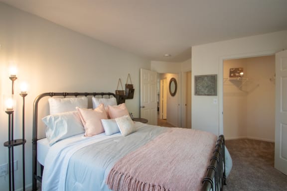 This is a photo of the primary bedroom of the 1100 square foot 2 bedroom Kettering floor plan at Washington Park Apartments in Centerville, OH.