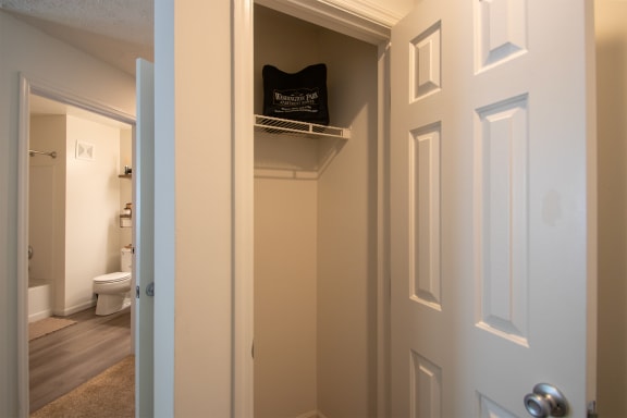 This is a photo of the entry coat closet of the 1100 square foot 2 bedroom Kettering floor plan at Washington Park Apartments in Centerville, OH.