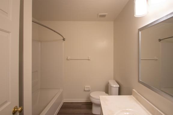 This is a photo of the bathroom of the 900 square foot 2 bedroom Miamisburg floor plan at Washington Park Apartments in Centerville, OH.