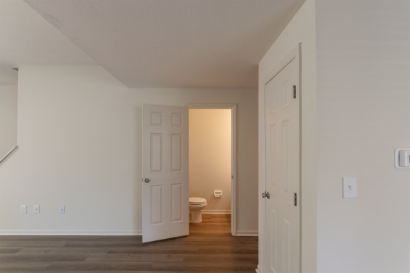 This is a photo of the half bath of the 1500 square foot 3 bedroom, 2 and a half bath with 2-car garage Bellbrook floor plan at Washington Park Apartments in Centerville, OH.