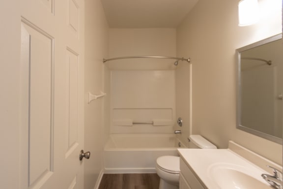 This is a photo of the bathroom of the 1500 square foot 3 bedroom, 2 and a half bath with 2-car garage Bellbrook floor plan at Washington Park Apartments in Centerville, OH.