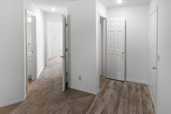 This is a photo of the entryway closet in the 1100 square foot 2 bedroom, 2 bath Eaton floor plan at Washington Park Apartments in Centerville, OH.