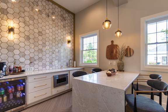 The kitchen in the Resident Clubhouse and leasing office at Washington Park Apartments, in Centerville, OH.