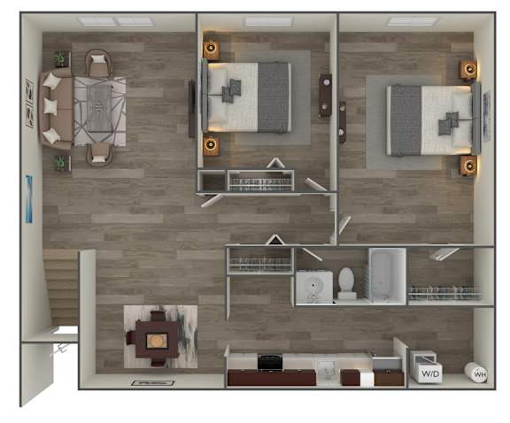 Floor Plan  2 bed 2 bath B at Brookshire Trace Townhomes Apartments, Philadelphia, PA