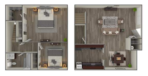 2 Bed Floor Plan at Franklin Square Townhomes, Philadelphia, 19152