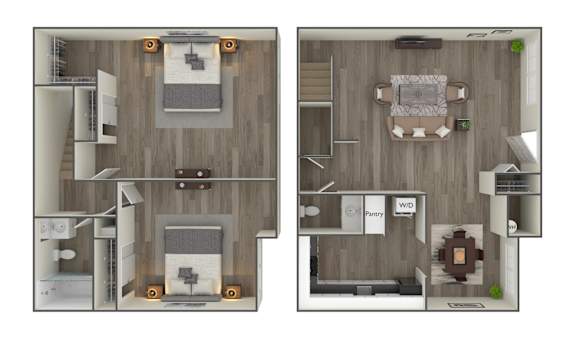 2 Bedroom Floor Plan at Franklin Square Townhomes, Philadelphia, PA