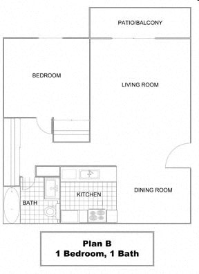 1 bedroom floor plan at Casa De Oro Apartments, Torrance