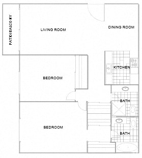 2 bedroom floor plan at Casa De Oro Apartments, Torrance, CA 90505