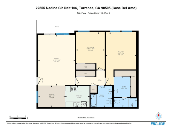 Unit 106 floor plan at Casa Del Amo Apartments, Torrance California
