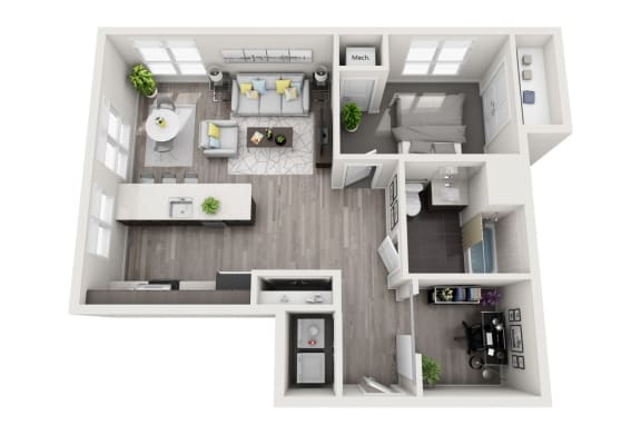 1 Bedroom, 1 Bathroom - Floor Plan L at 11 Cooper Apartments, New Jersey, 08102
