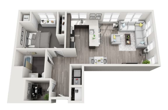 1 Bedroom, 1 Bathroom - Floor Plan M at 11 Cooper Apartments, Camden , New Jersey